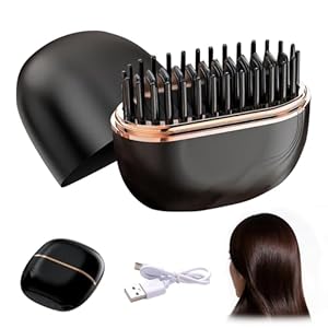 Glättbürste Mini Glättebürste Mini Hair Straightener Brush Kabellos 3-Stufige Temperaturregelung Tragbare Glättbürste für Reise & Unterwegs (Schwarz)