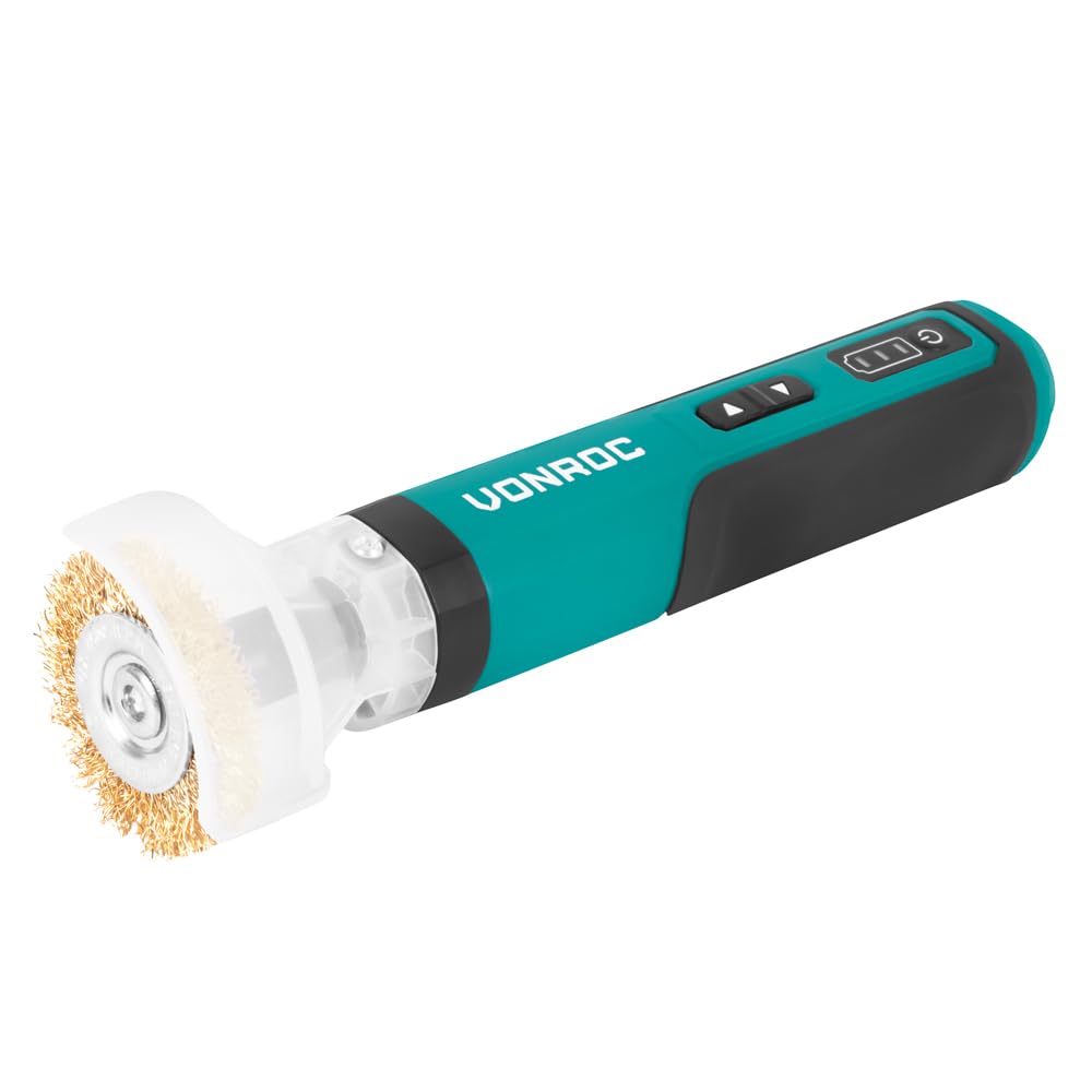 VONROC Brosse électrique pour Mauvaises Herbes 4 V – INCL. USB-C – Ergonomique et légère – Poils en Acier – sans substances Chimiques – Idéal pour Les Jardins