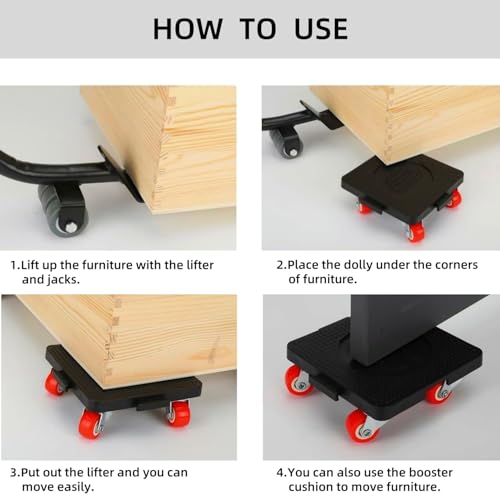 Furniture Mover Tools, 4 Wheels and Portable Lift with 880 lb Carrying Capacity for Moving Heavy Furniture,Refrigerator, Sofa, Cabinet
