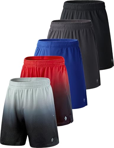 5 pack boys athletic shorts mesh basketball youth apparel kids sports active gear with pockets