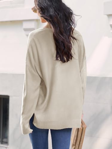 Image of CUPSHE Womens V Neck Sweaters Long Sleeve Oversized 2024 Fall Pullover Jumper Tops