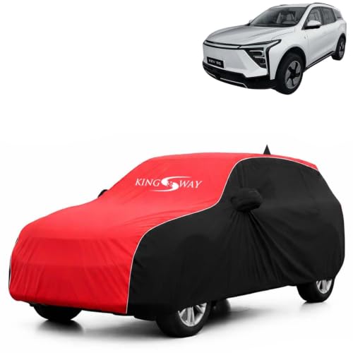 Image of KINGSWAY Super Waterproof Car Cover Only with Mahindra XEV 9S (Year 2026 Onwards - All Model) | Mirror and Antenna Pockets | All Weather Car Body Cover with Silver Piping | Black Red