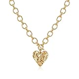 Robaice Mothers Day Gifts Chunky Gold Heart Necklace for Women，14K Gold Plated Hammered Heart Pendant Bold Chain Necklace with Toggle Clasp，Waterproof Non Tarnish Hypoallergenic Chunky Statement Jewelry Gift for Women