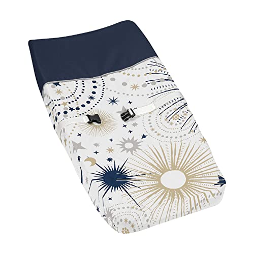 Image of Sweet Jojo Designs Star and Moon Boy or Girl Baby Nursery Changing Pad Cover - Navy Blue, Gold, and Grey Celestial Sky Stars Gender Neutral Unisex