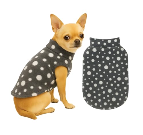 Image of The Pets Company Dog Winter Coat Jacket, Clothes, Windproof, Light Weight, Washable, Ultra Warm Thick Fleece Lined Dog Vest for Cold Weather Protection, (Polka Grey Cherry, X - Small - 12 Inch)