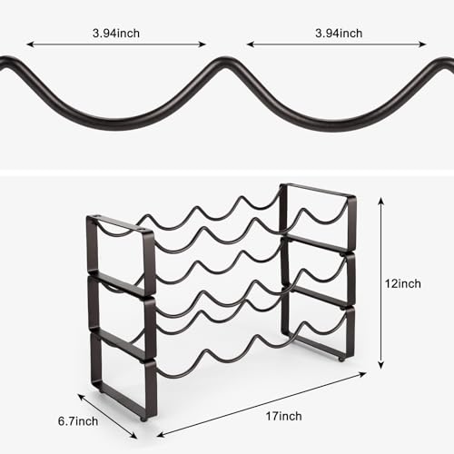 كاربريفير رف مشروبات قابل للتكديس، 12 زجاجة من 3 طبقات، رف تخزين النبيذ، حامل زجاجة نبيذ معدني قائم بذاته للخزانة
