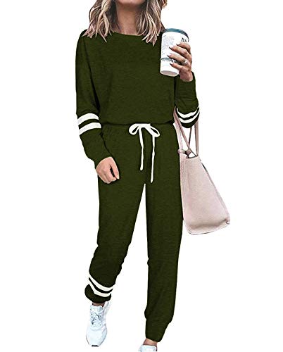 Women's Sweatsuits 2 Pieces Sport Outfits Long Sleeve Tracksuits Set Pullover Sleepwear Lounge Jogger Set Nightwear Army Green