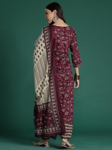 Image of INDO ERA Women's Pure Cotton Printed Kurta & Pant with Dupatta Set