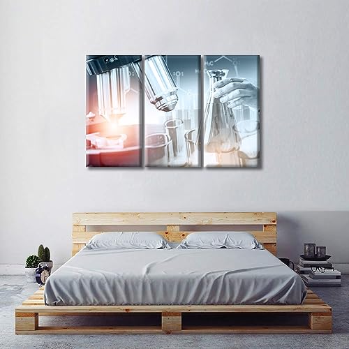 Image of 3 Panels Medical Research Laboratory Microbiology Framed Wall Art Clinical Laboratory Posters & Prints Art Prints for Wall Decor Giclee Print Stretched and Framed Ready to Hang (42 inch Wx28 H)