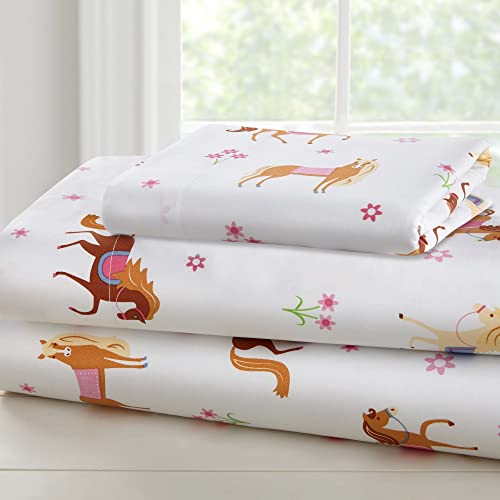 Wildkin Kids 100% Cotton Twin Sheet Set For Boys & Girls, Bedding Set Includes Top Sheet, Fitted Sheet, And One Standard Pillow Case, Ideal Bed Sheet Set For Cozy Cuddles (Horses) #TOP5