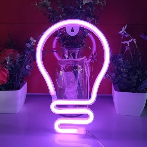 Image of JYWJ Bulb Neon Light,USB or 3-AA Battery Powered Neon Signs,LED Desktop Wall Decoration,Various Parties,Decoration Of Business Premises (Pink)
