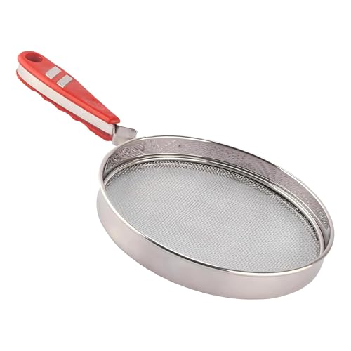 Stainless Steel Roti Roasting Grill, 37cm Mesh Strainer with Red Handle, Round BBQ Net for Bharta, Phulka and Papad