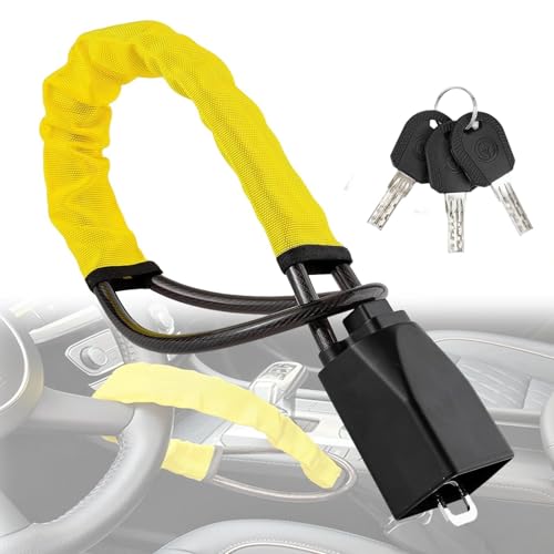 Antivol de Volant avec 3 Clés - Dispositif Anti-Vol Lourd et Universel pour Voiture, Jaune