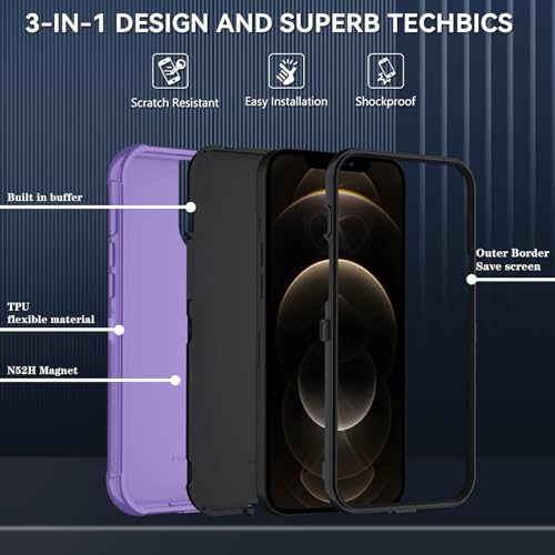 Image of SunStory Compatible with iPhone 12 Pro Max Case with HD Screen Protector, 3-Layer Heavy Duty Full-Body Cover,3 in 1 Hybrid Protective Case for iPhone 12 Pro Max 6.7 inch,Violet