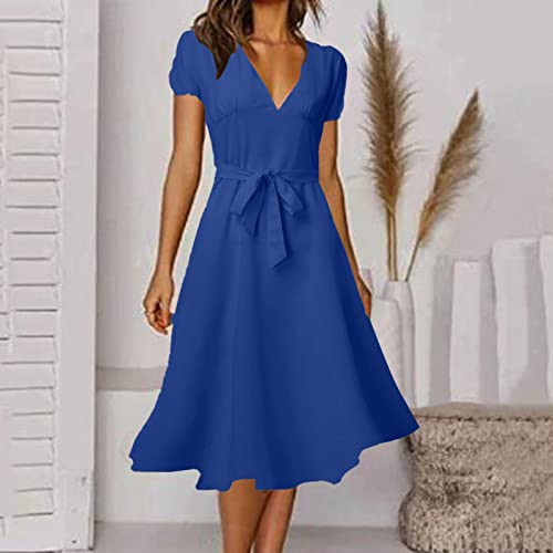Robe col en V unie à motif floral pour affiner la silhouette - 2