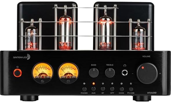 Dayton Audio Compact Vinyl Listening Bundle: B652-Air Bookshelf Speakers, HTA100 Amplifier, Wooden Turntable