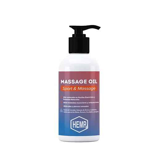 QKnatur - Aceite de cañamo con extracto de Arnica para Masaje recuperador - 250ml - Efecto relajante para dolores musculares, espalda, hombro, pies, rodilla, contracturas - Con aceites esenciales