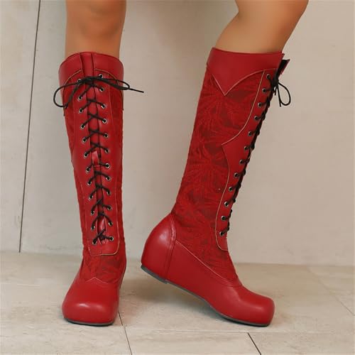 LYYSKY Women's Flat sole Lace-Up Comfortable Knee High Boot.Please see the size chart and product description Size US4-US17/EU34-EU502