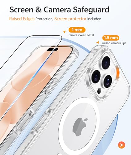 Image of FNTCASE for iPhone 16 Pro Max Case: [Compatible with Magsafe] [Screen Protector] Anti Yellowing Transparent Clear Magnetic Phone Cover - Military Grade Shockproof Drop Proof Protective Cases - Clear
