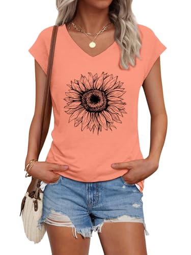 Womens Cap Sleeve Vintage Flowers V Neck Shirt Boho Floral Wildflowers Graphic Tees Funny Cottagecore Tops(CS-1,S)