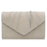 Milisente Clutch Damen, Elegante Wildleder Clutch Umschlag Crossbody Klassisch Clutch Tasche Abendtasche (Beige)