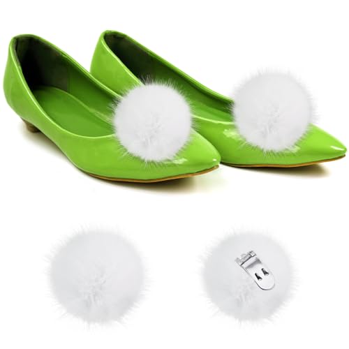 2 Pcs Women Fluffy Mink Fur Pom Removable Shoe Clips Clutch Wedding Decoration (5cm)