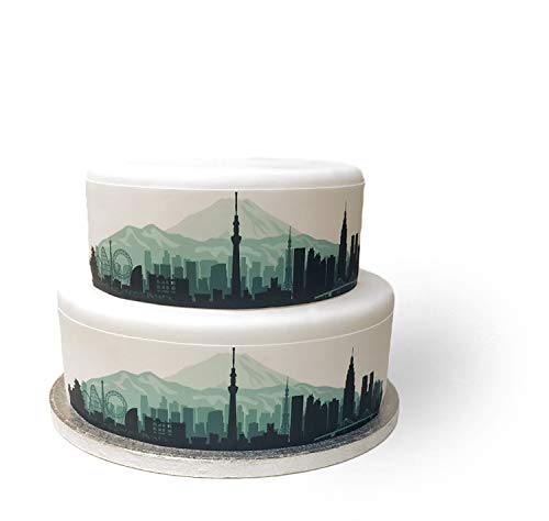Top That Edible Decor Sheet Japan Tokyo Skyline Silhouette City Border Ribbon - Perfect for Decorating Your Cakes- Easy to Use