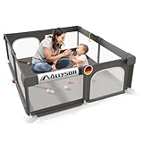 Allyson® Laufstall Baby mit Matte 150x180 cm, Großes Faltbares Laufgitter & Playpen sicher & stabil, Kleinkinder Kinderlaufstall Indoor & Outdoor, Spielgitter Zaun, tragbarer klappbar - Dunkelgrau