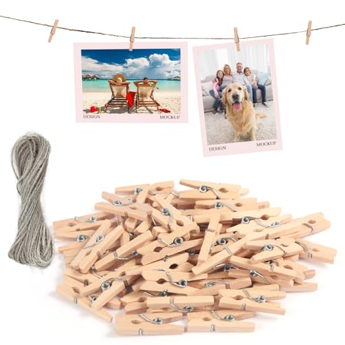 msymsyu Holzklammern 120 Stück Wäscheklammern Holz 3.5x0.7cm mit 50m...