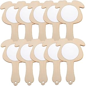 Outanaya 10pcs Small White Mirror Travel Accessories Toys Mirrors Travel Makeup Mirror Household Mirror Toy Blank Wood Handheld Mirror Kids Mirror Accessory Small Wood Mirror Mini