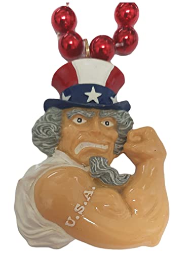 Uncle Sam USA Red White Blue Mardi Gras Beads Necklace Party Favor