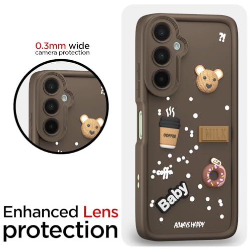 Image of Bintage Cute Fun Taddy Cartoon 3D Ball Bear Milk Donut Coffee Cup Silicon Case Full Body & Camera Protection Back Cover Compatible for Samsung Galaxy F16 5G - Brown