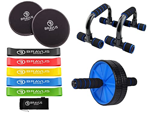 Push Up + Roda Abdominal Basic + Disco Deslizante + 5 Mini Bands Bravus Sport