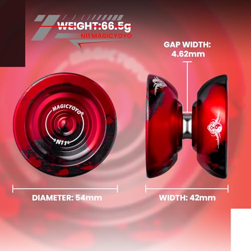 Image of MAGICYOYO N11 Professional Unresponsive Yoyo & Responsive Yo Yo for Kids 8-12 or Above Alloy Aluminum Yo-Yo with Yoyo Bag, 1 Glove, 12Strings and Responsive Bearing Kit (Black Red)