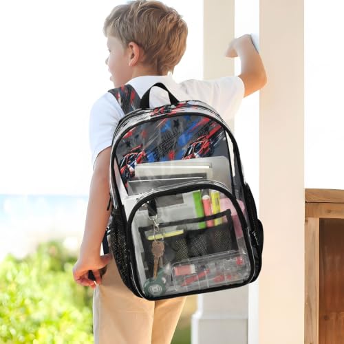 Jucciaco PVC Backpacks Red Racing Car Star Girls Boys Large Clear Decor Transparent Backpack School See Through Bookbag Waterproof Fashion Activities Learning Work And Travel Bag - Image 7