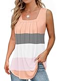 Summer Tank Tops for Women Loose Fit Pleated Square Neck Sleeveless Tops Flowy Blouse Short Sleeve Tops Basic Shirts