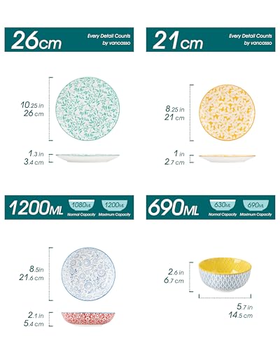 Image of vancasso SELENE Plates and Bowls Set for 6, 24 Pieces Dinnerware Sets, Mircowave and Dishwasher Safe Dishes Set, Porcelain Pastel Dinnerware