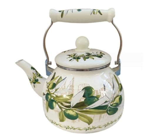 Bouilloire à thé sifflante en émail au décor floral pour plaque de cuisson