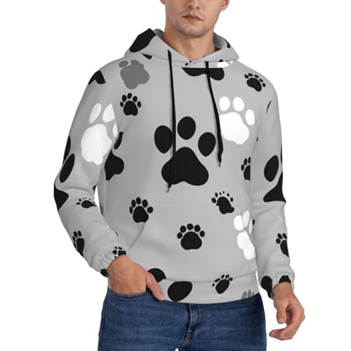 Sweat à capuche imprimé pattes homme noir 4XL pour toutes saisons