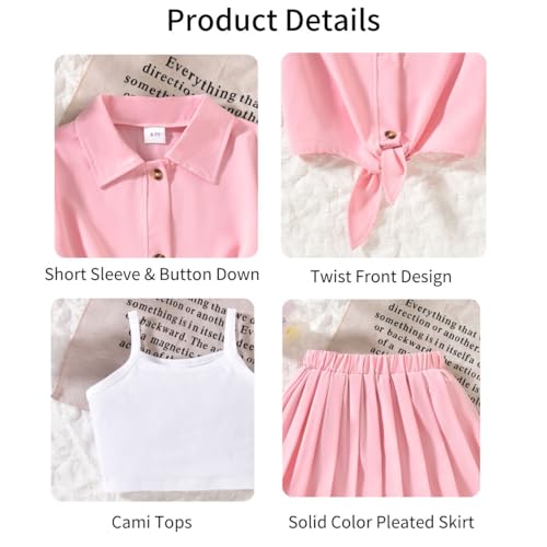 Image of HIHA Girls 3 Piece Outfit Cami Crop Tops Skirt Set with Button Down Shirts Size 6-12