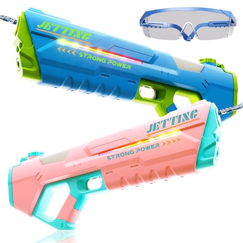 Uregoio Electric Water Guns for Adults Kids, Super Soaker Water Gun with LED Light, Powerful Automatic Squirt Water Guns, Long Range, Auto Water Blaster, Outdoor Summer Swimming Pool Toy Game(2 Pack)