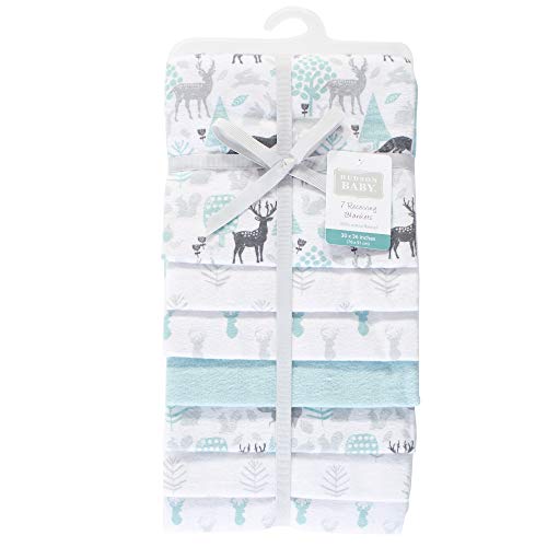 Image of Little Treasure Hudson Baby Cotton Poly Flannel Receiving Blankets Multipack, Blue Woodland Neutral, 30x30 inches