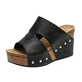 Abschlussmethode: Slip-on iYmitz Sommer Strand Sandalen Boho Beiläufige Wedges Schuhe Dicke Untere High Kitten-Heel Outdoor Frauen Mädchen Slipper(Schwarz,EU/37)
