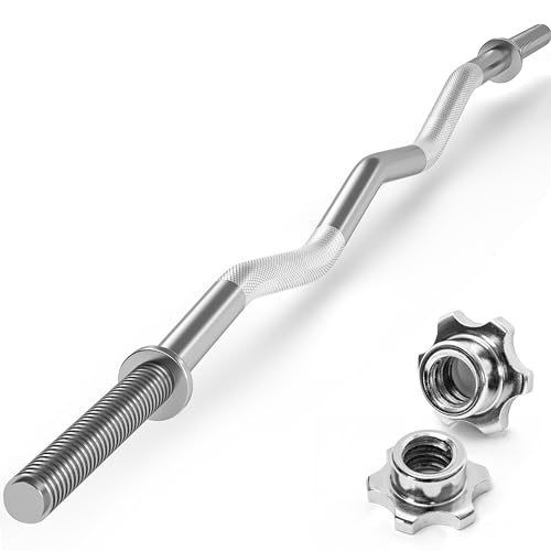 BQKOZFIN 47″ EZ Curl Bar, Olympic Curl Bar for Weight Plates Curling Bar, Excellent for Biceps and Triceps, with 2 Barbell Collars (300lb Weight Capacity)