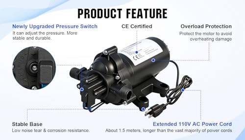 Image of ECO-WORTHY 33-Series Water Pressure Diaphragm Pump Industrial 110V AC 4.0GPM Flow 50PSI Rated Pressure Self Priming RV Fresh Water Pump for Camper Kitchen Bathroom Marine Yacht Caravan