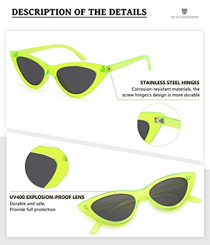 Livhò Retro Vintage Narrow Cat Eye Sunglasses For Women Clout Goggles Plastic Frame (Green) #TOP1