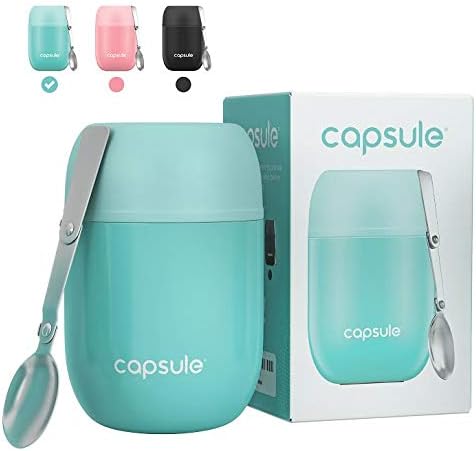 Thermos Food Jar By Capsule - Insulated Lunch Box For Hot Foods - 16oz Wide Mouth Soup thermos Container For Kids & Adults With Folding Spoon & Leakproof Lid - BPA Free Material – Blue