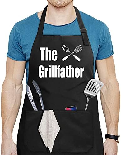 JMYJTSHDP Funny Apron for Men with 2 Pockets Adjustable Kitchen Chef Apron for Grilling Cooking BBQ Bib Apron Gifts Black Apron，Chef Gifts for Men, Dad, Husband, Boyfriend, Son.