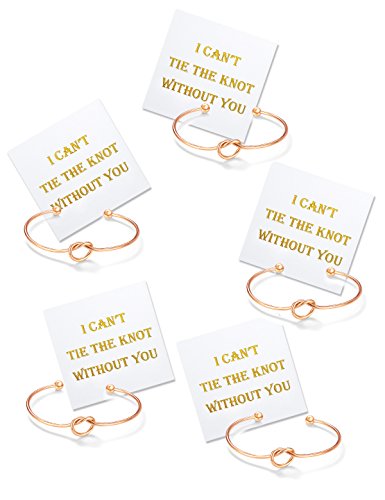 Bridesmaid Gifts with Cards I Can't Tie The Knot Without You Love Knot Bangles Adjustable Rose Gold Bangle for Girls Bridesmaid Proposal Set of 6
