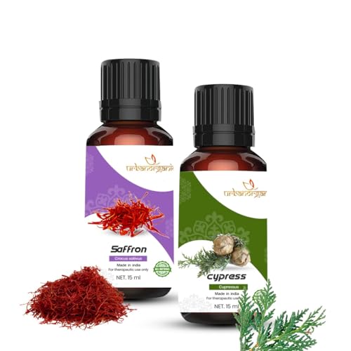 Image of Essential Oil Combo Pack of 2 15ml Each Saffron Cypress Pure Natural Therapeutic Grade Undiluted Oil for Skin Brightening Hair Growth Aromatherapy Use